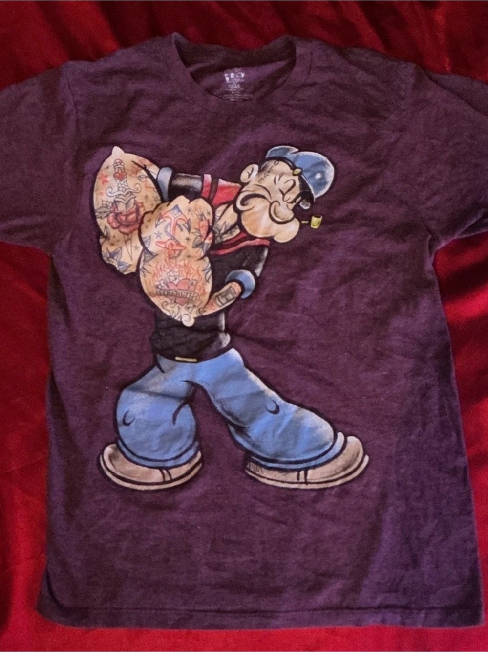 Purple Graphic Popeye Tattoo Short Sleeve Tee